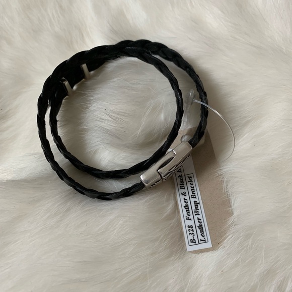 NWT • silver feather leather wrap bracelet - Picture 2 of 4